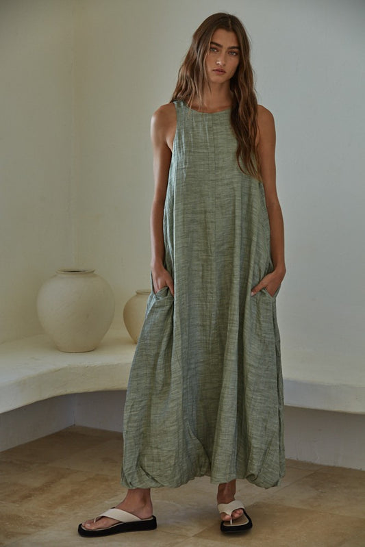 Moss linen dress